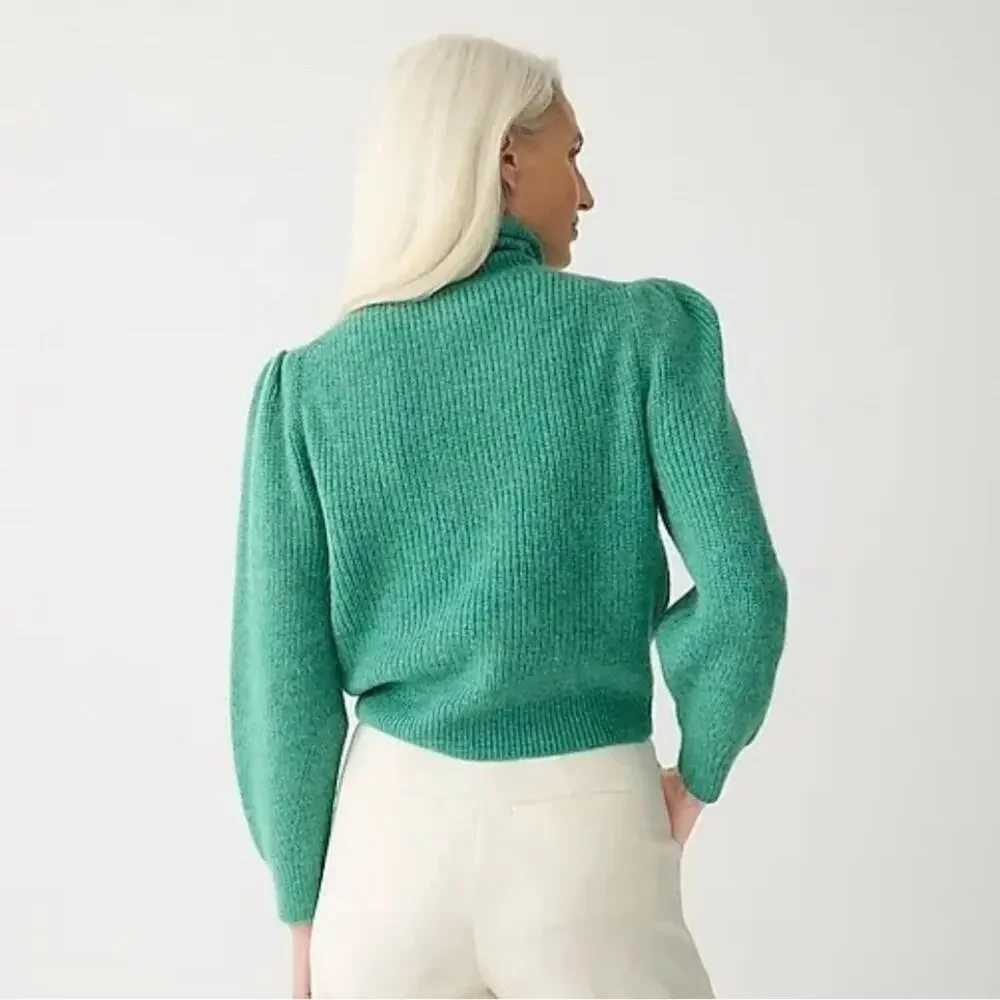 J. Crew Cropped Puff-Sleeve Turtleneck Sweater Persimmon Poppy Womens Small $118